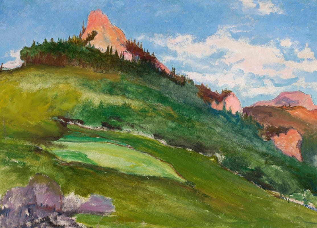 Władysław Ślewiński - Landscape with pink mountain peaks