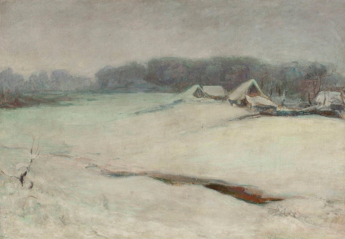 Władysław Ślewiński - Winter landscape with cottages