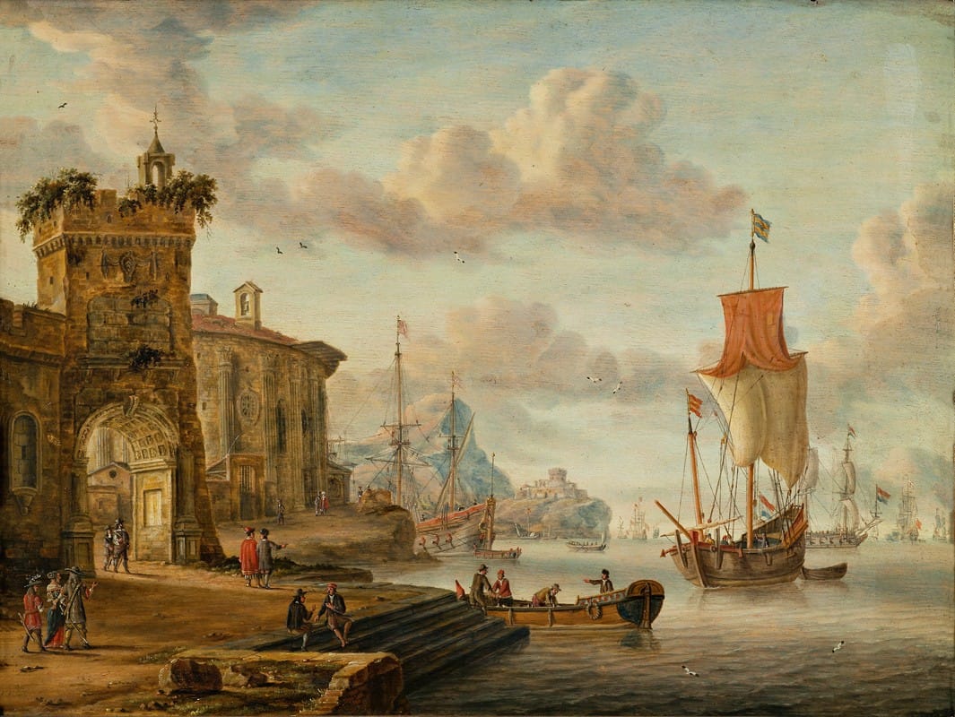 Abraham Storck - Harbour scene with ancient ruins