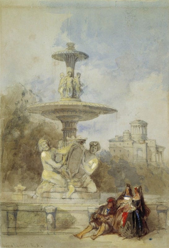 David Roberts - The Fountain on the Prado, Madrid