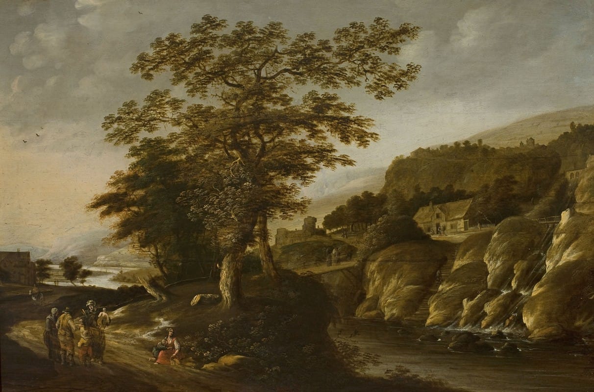Claes Jansz. van der Willigen - Rhine landscape with a waterfall
