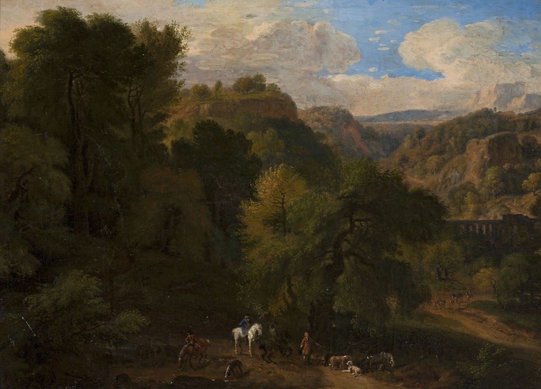 Dirk Maas - Landscape with a hunting scene