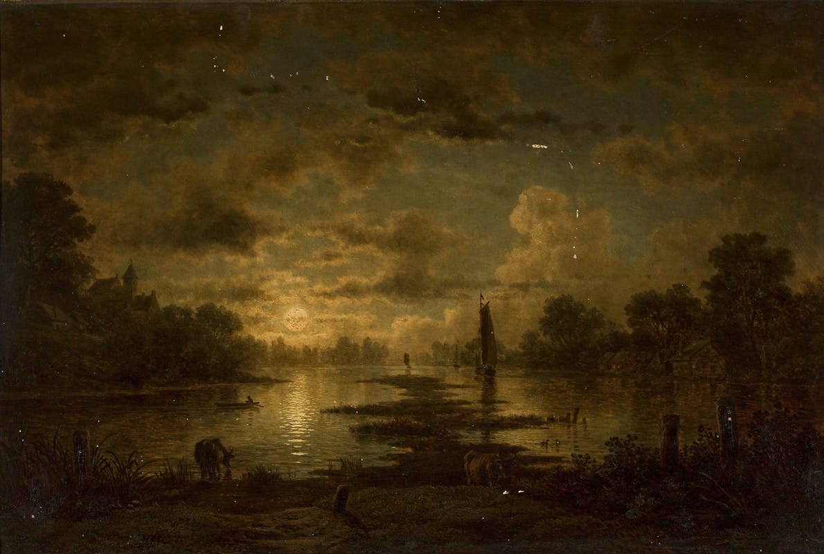 Georg Eduard Otto Saal - Moonlit night at the lake