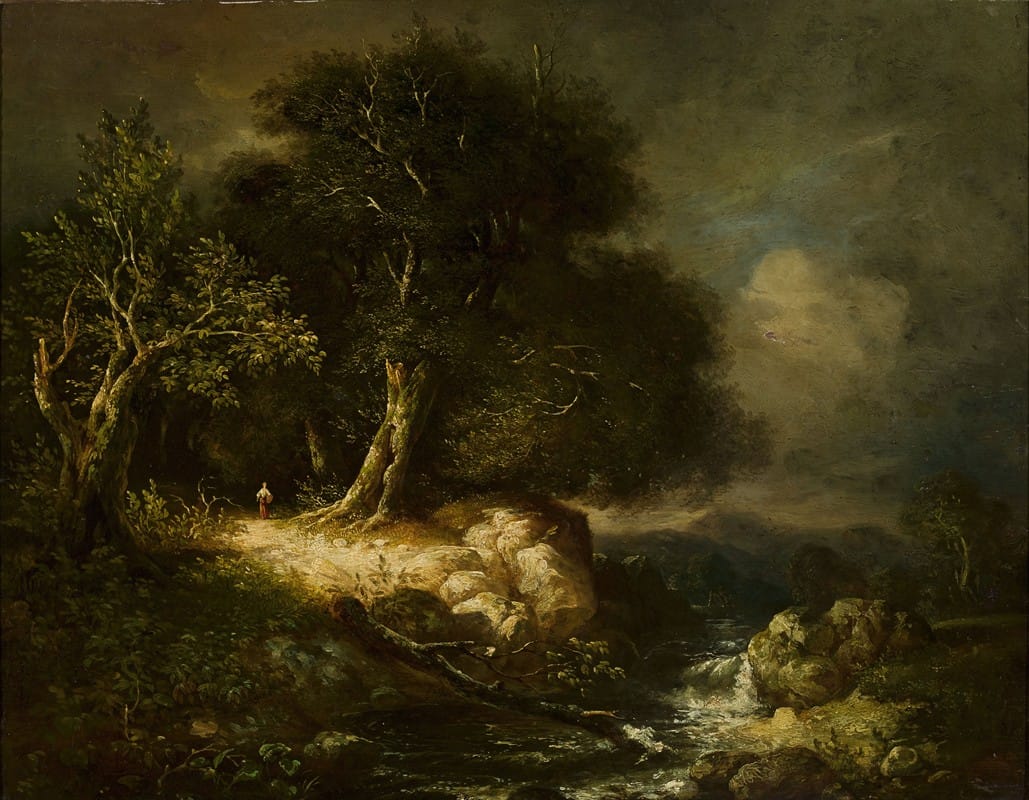 James Stark - Forest landscape with a road and a river