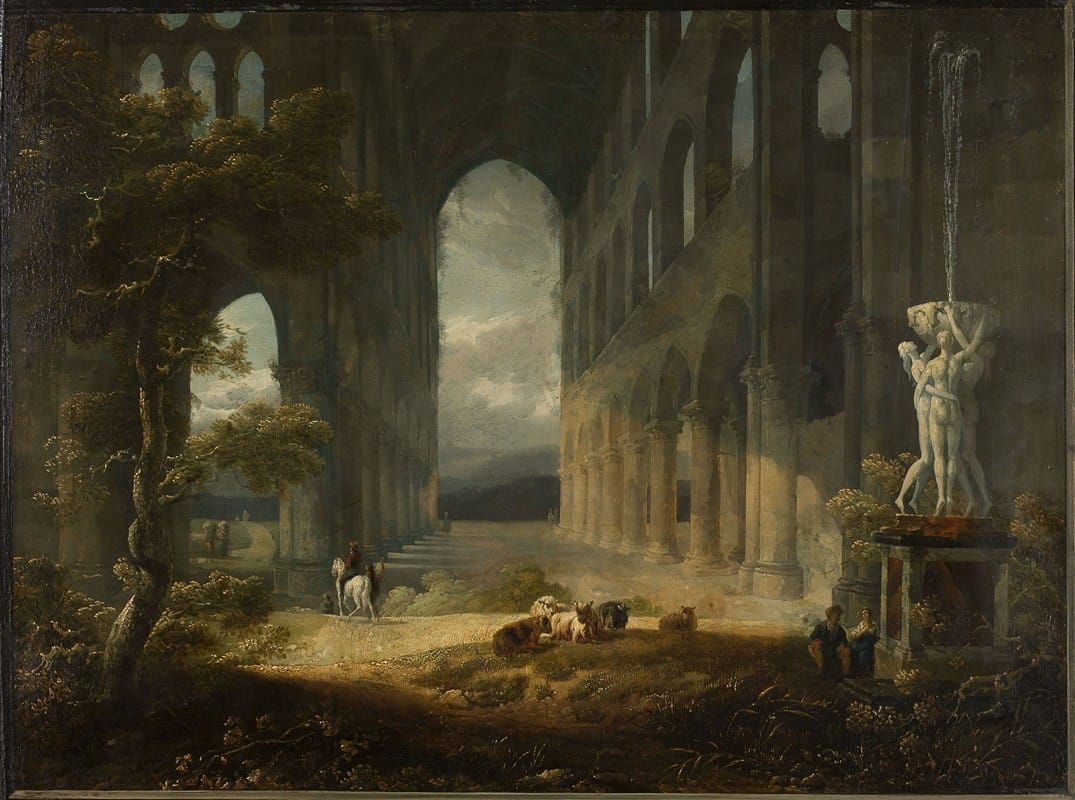 Jean-François Depelchin - Fantastical ruins with a pastoral scene
