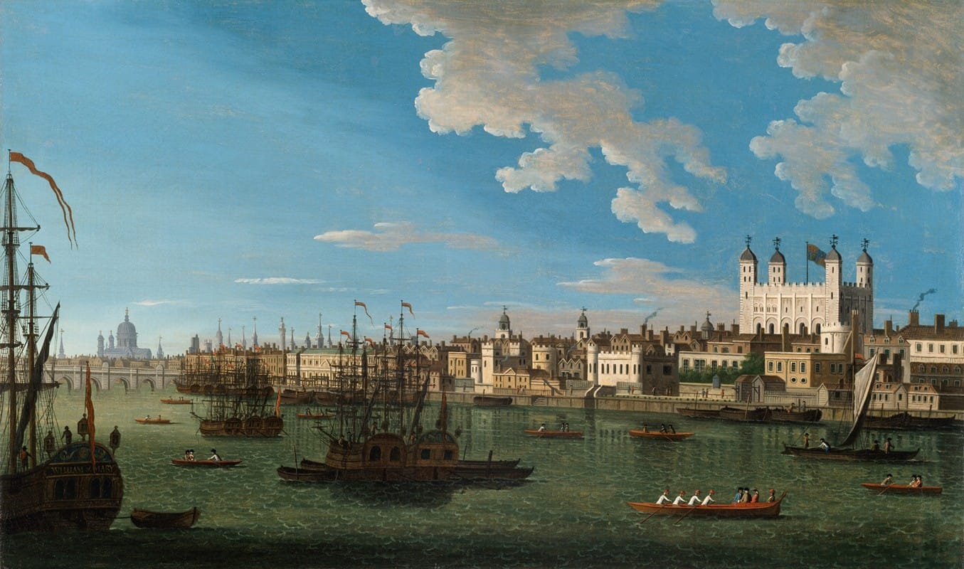 Joseph Nickolls - The Thames at the Tower of London with London Bridge and St. Paul’s in the Distance