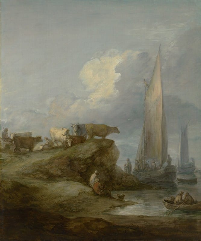 Thomas Gainsborough - Coastal Scene with Shipping and Cattle