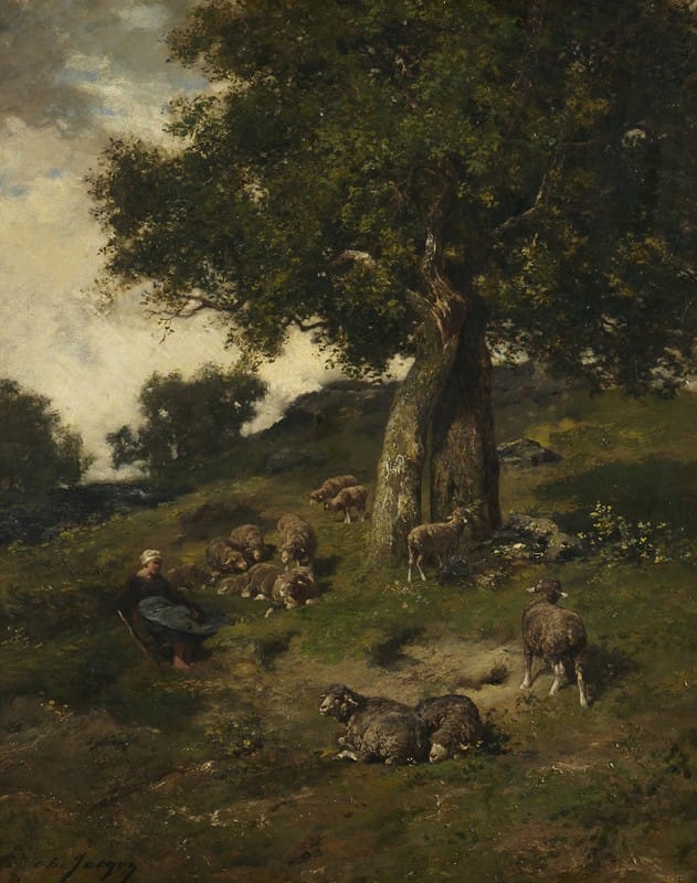 Charles Emile Jacque - Shepherdess and Sheep