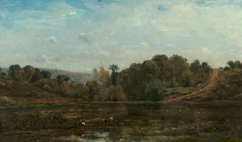 Charles François Daubigny - Cranes watering at the edge of a pond