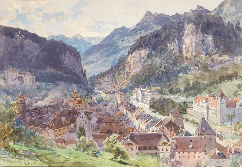 Edward Theodor Compton - A view of the town Feldkirch in Vorarlberg