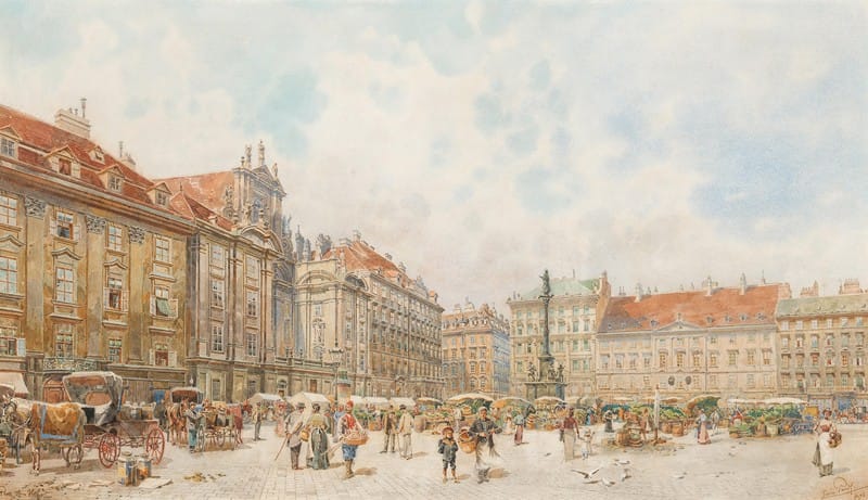 Erwin Pendl - Am Hof square with market stalls and staffage