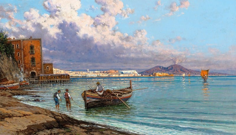 Giuseppe Carelli - ) Fishermen in Naples, with Vesuvius in the Background