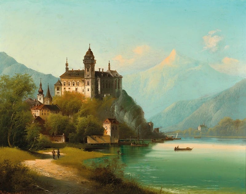 Johann Wilhelm Jankowsky - A Castle on a Mountain Lake