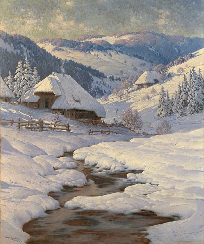 Karl Hauptmann - Black Forest Farmhouses in a Winter Landscape