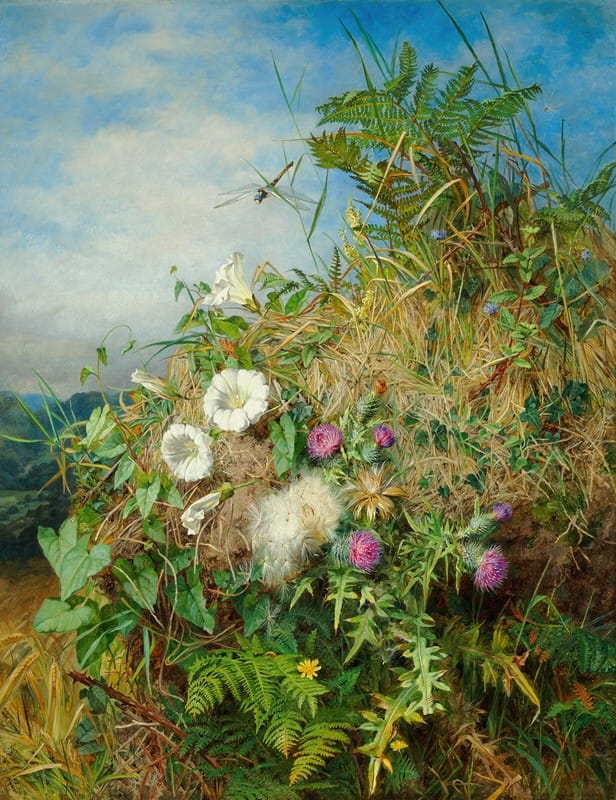 Martha Darley Mutrie - Wild flowers at the corner of a cornfield
