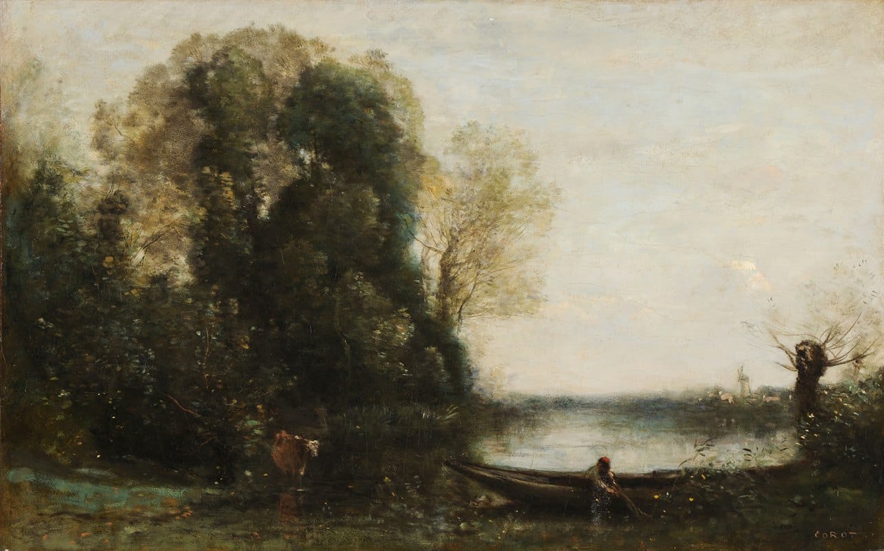 Jean-Baptiste-Camille Corot - Le pêcheur en barque à la rive