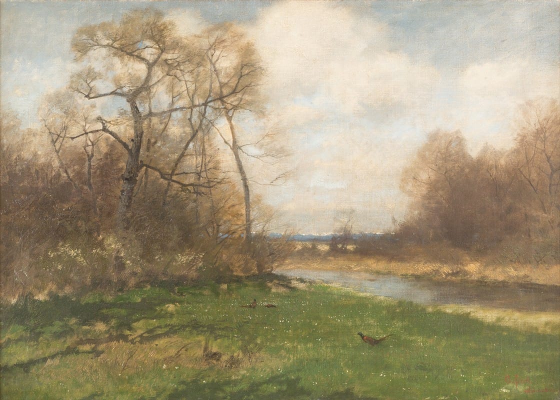 August Fink - Pheasant by the riverside