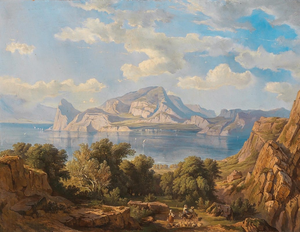 Fritz Bamberger - A View of Capo Miseno with Vesuvius in the Background