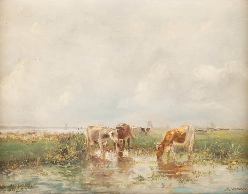 Hermanus Gerhardus Wolbers - Cows in shallow