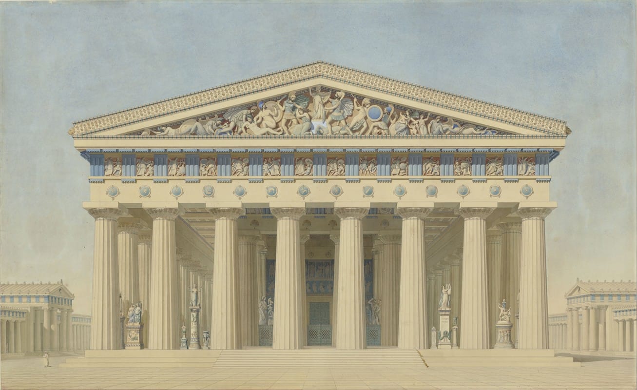 Jacques Ignace Hittorff - Temple T at Selinunte (Sicily), reconstructed elevation of the main facade