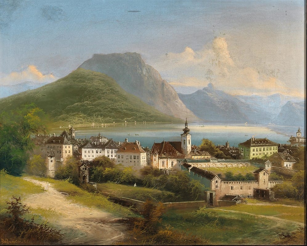 Johann Wilhelm Jankowsky - A View of Gmunden on Lake Traunsee