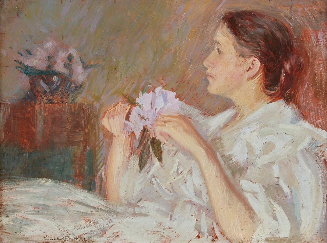 Philip Leslie Hale - Lady in White Holding Lilacs