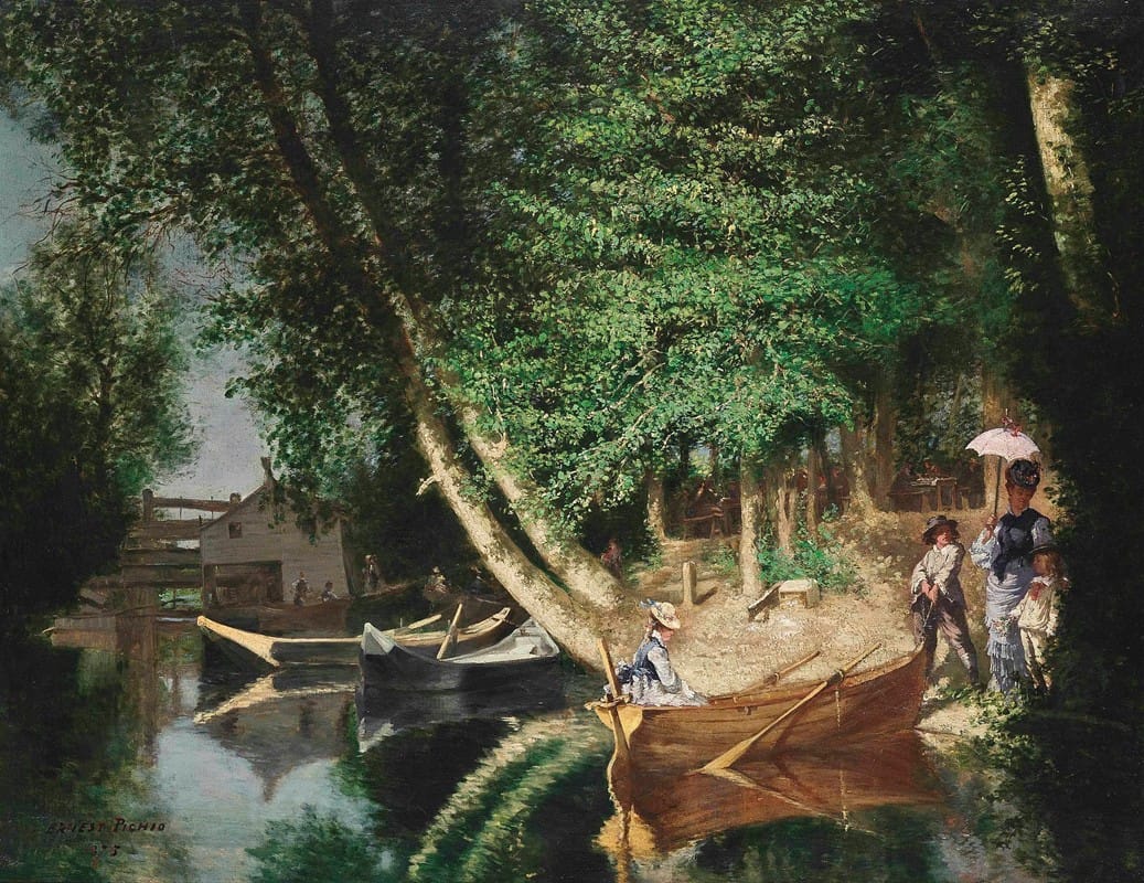 Ernest Louis Pichio - A sunny afternoon on the riverside
