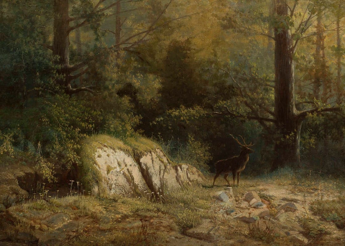 Feliks Brzozowski - Forest landscape with a deer