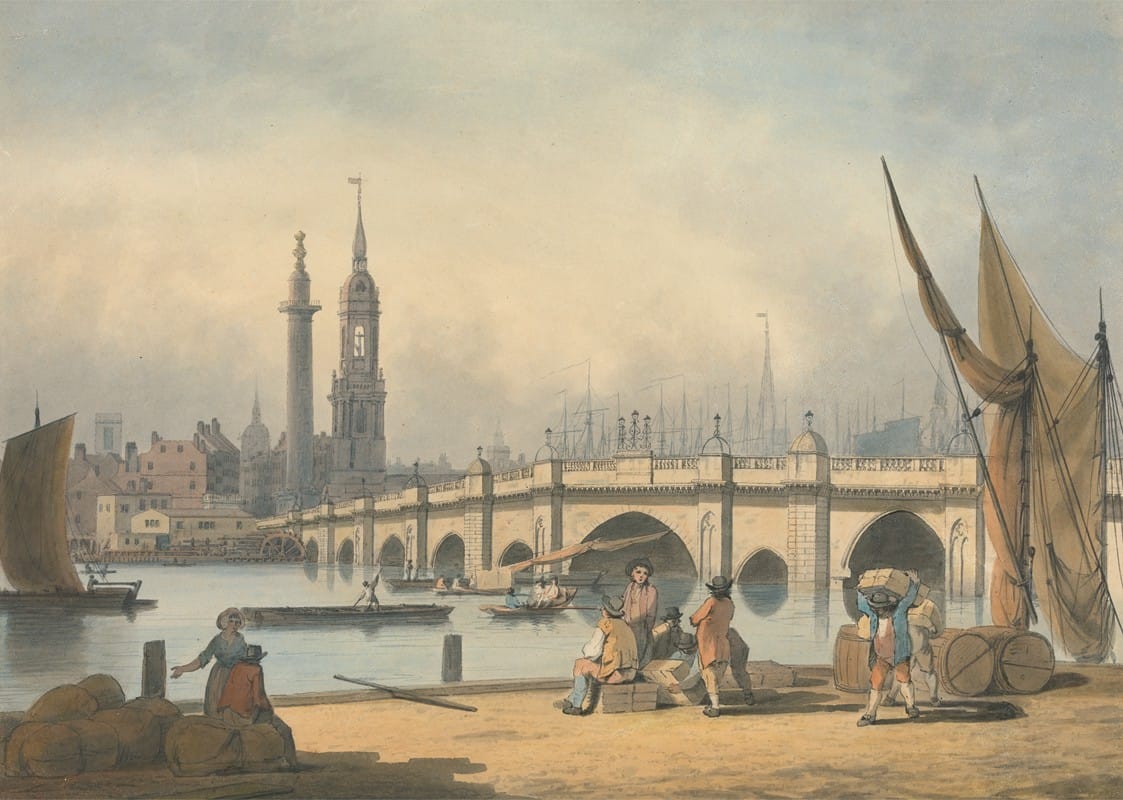 Francis Nicholson - London Bridge and The Monument
