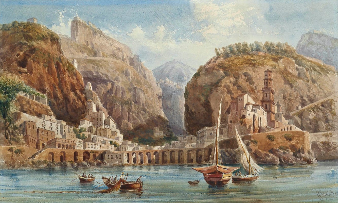 Giovanni Giordano Lanza - Fishing at Atrani on the Amalfi coast