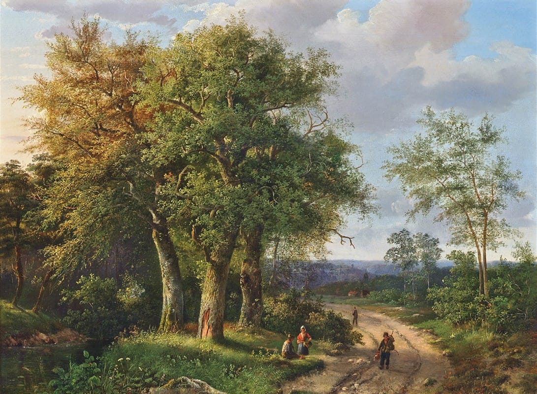 Marinus Adrianus Koekkoek - Travellers resting by a woodland path