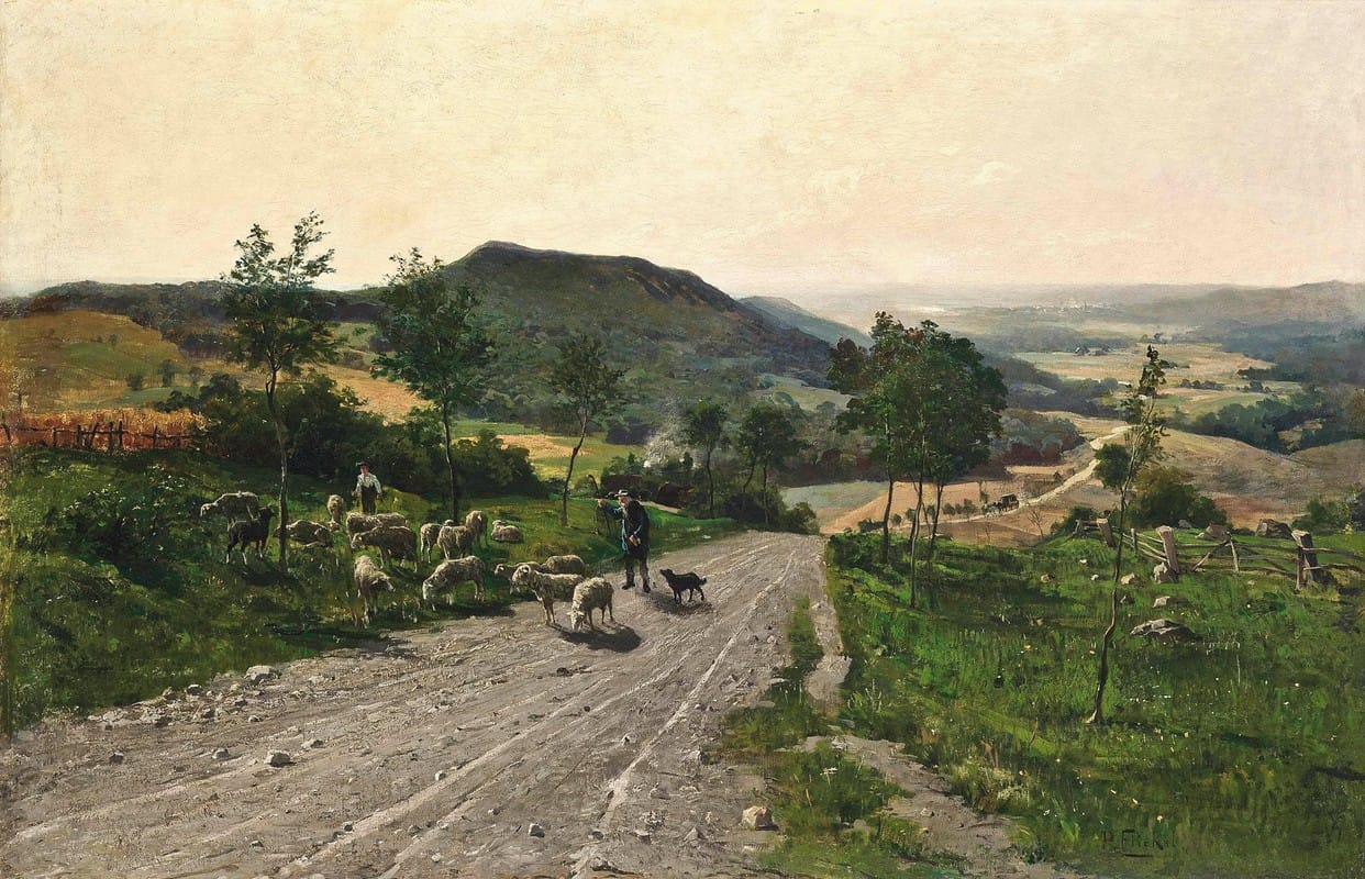 Paul Franz Flickel - Shepherds making way on a country track