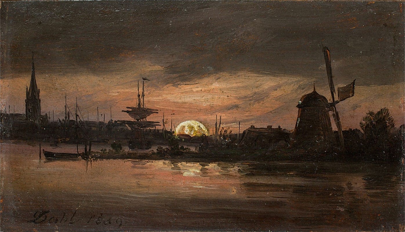 Johan Christian Dahl - The Oder near Swinemünde in Moonlight