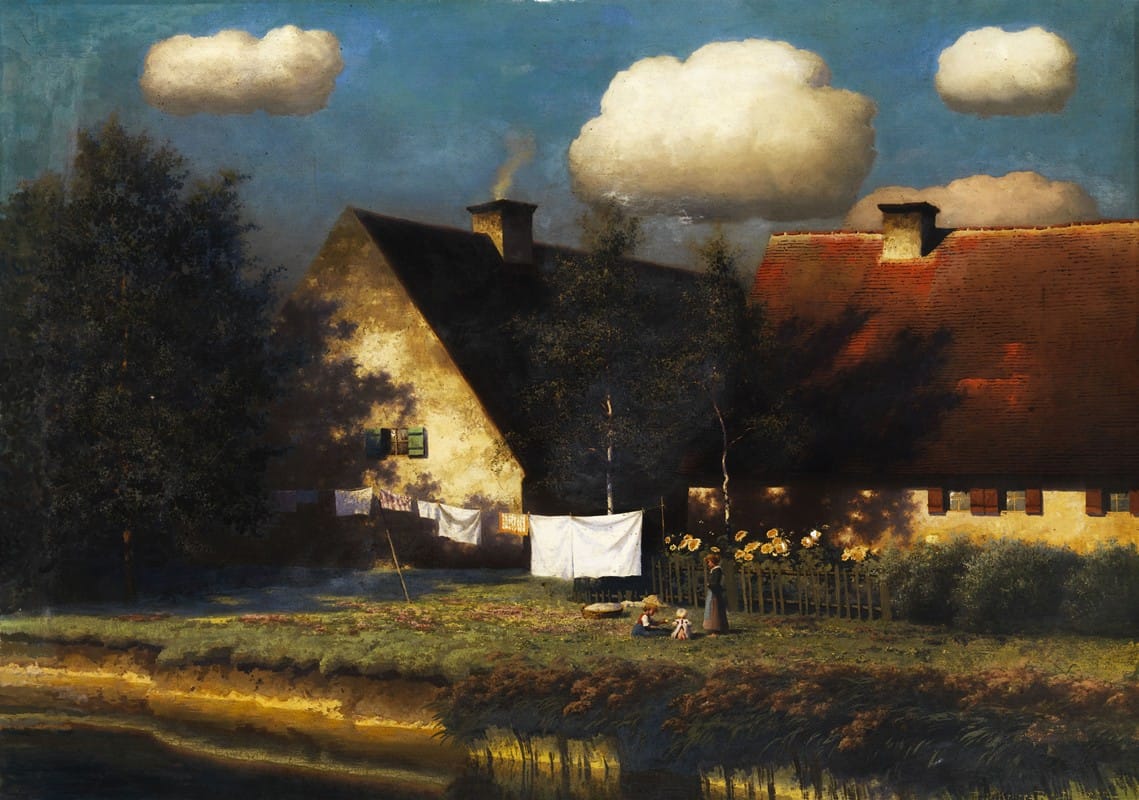 Paul Wilhelm Keller-Reutlingen - Gehöft unter Wolken im Spätsommerlicht
