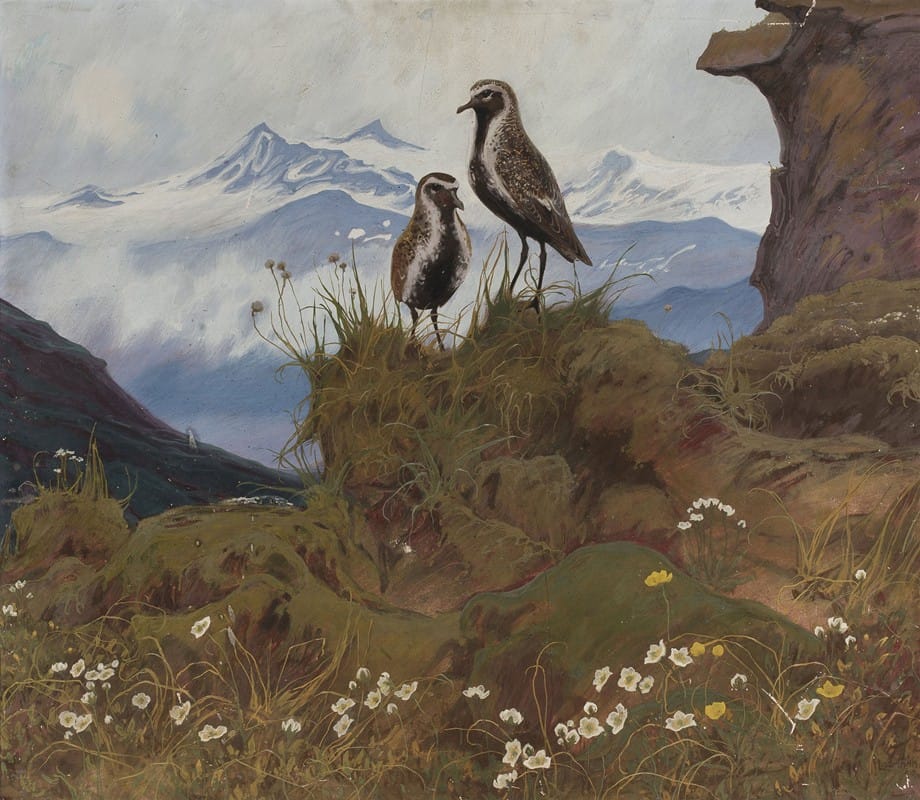 Friedrich Lissmann - Two birds in a mountain landscape