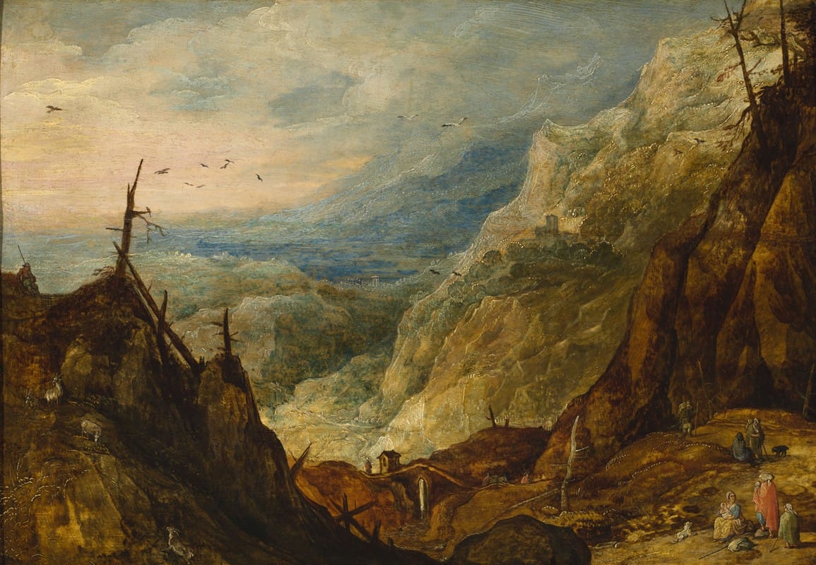 Joos de Momper the Younger - Mountain landscape with a broken tree