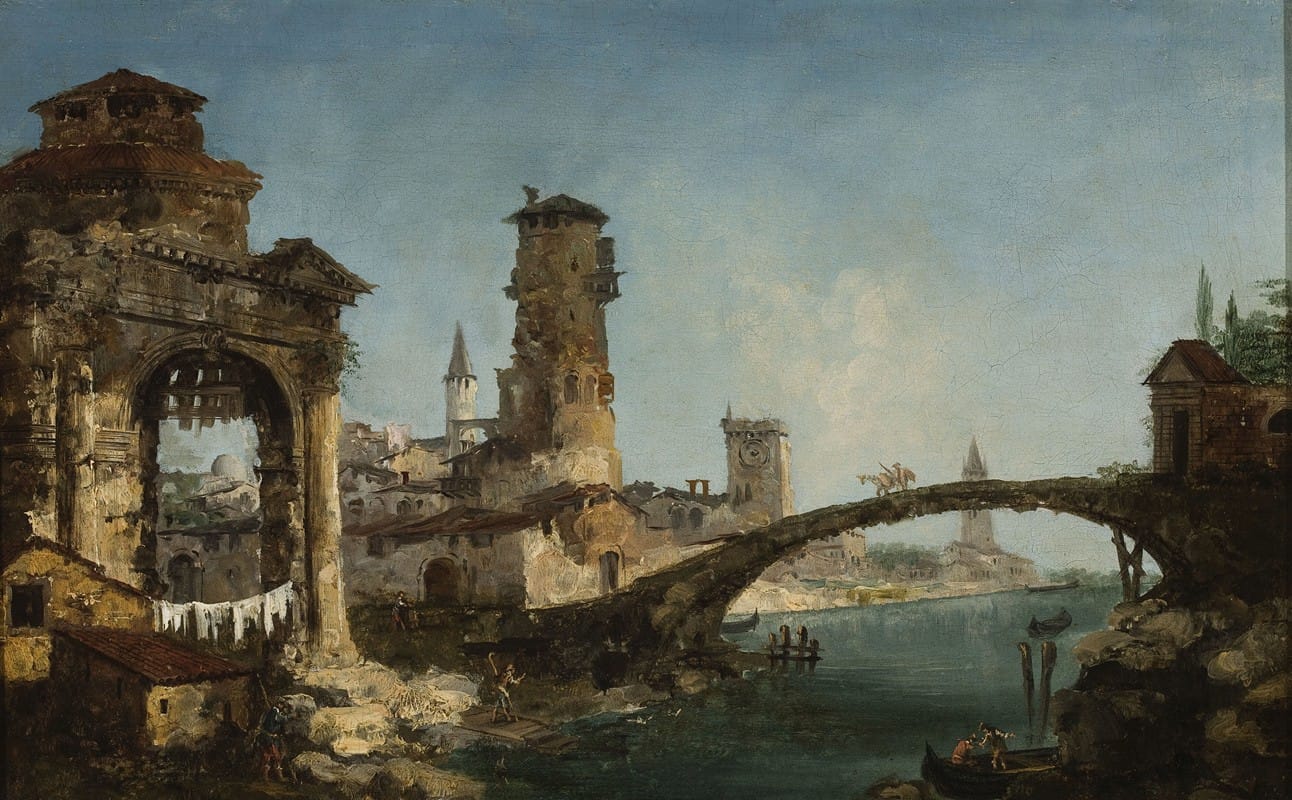 Michele Marieschi - Landscape with ruins and a bridge