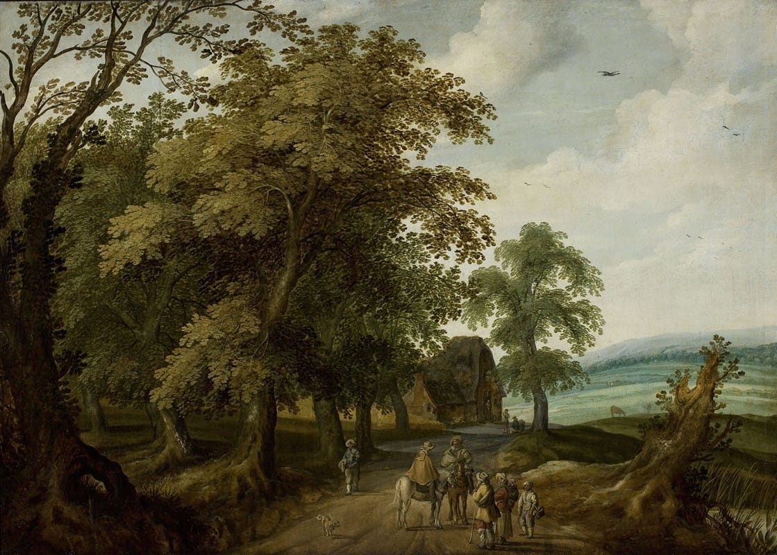 Willem van den Bundel - Landscape with travellers on the road