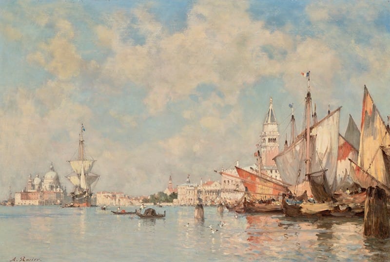 Amédée Rosier - Boats in front of St. Mark’s Square, St Maria della Salute beyond