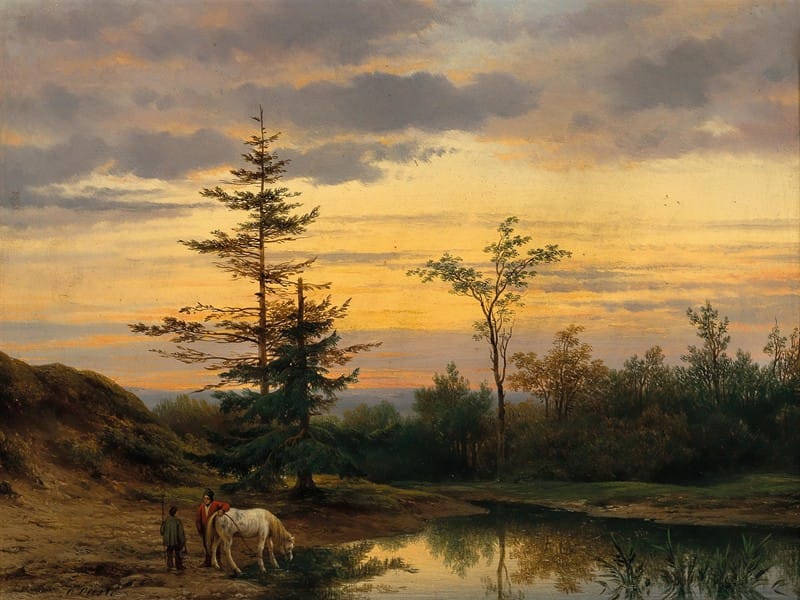 Cornelis Lieste - A Summer Evening on the Riverbank