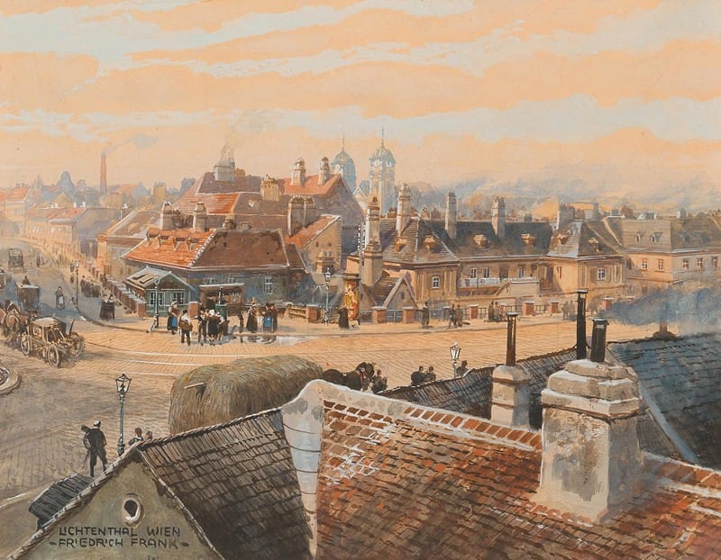 Friedrich Frank - A view of the Viennese suburb Lichtenthal with Schubert church