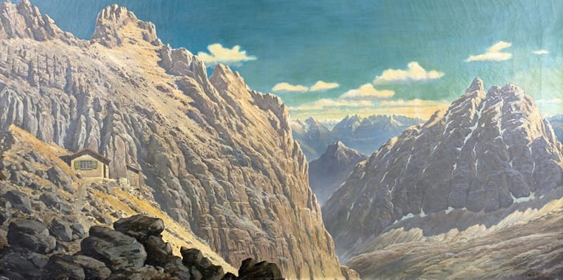 Rudolf Reschreiter - Die Meilerhütte im Wettersteingebirge (von Westen aus gesehen)