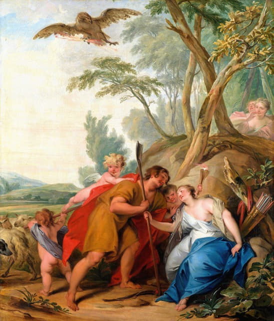 Jacob de Wit - Jupiter, Disguised As a Shepherd, Seducing Mnemosyne, The Goddess of Memory