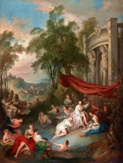 Jean-Baptiste Pater - Female Bathers Near a Fountain (Nymphs Bathing in a Pool)