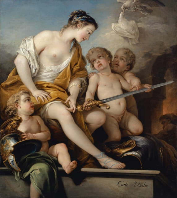 Charles-André van Loo - Venus And Cupids With The Arms Of Mars