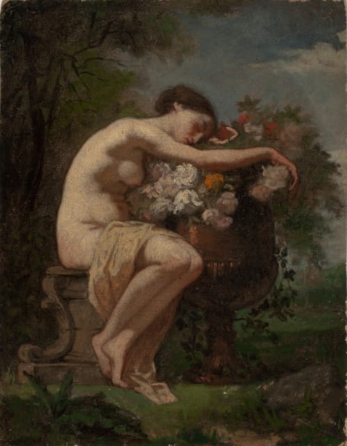 August Jernberg - Nymph Next To A Flower Urn,Study