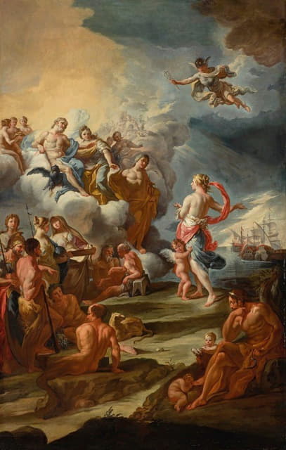 Circle Of Corrado Giaquinto - Venus Appealing To Jupiter, Juno, And Apollo On Behalf Of the Trojan Fleet