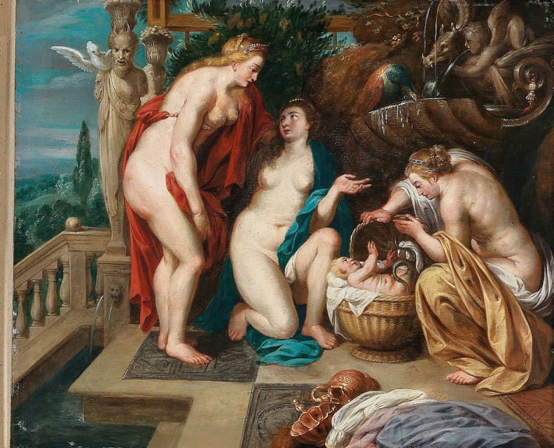 Follower of Peter Paul Rubens - The Daughters Of Cecrops Finding The Child Erichthonius
