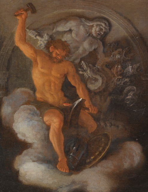Filippo Lauri - Vulcan At His Forge, Behind Him a Bas-Relief Of Hercules fighting The Hydra