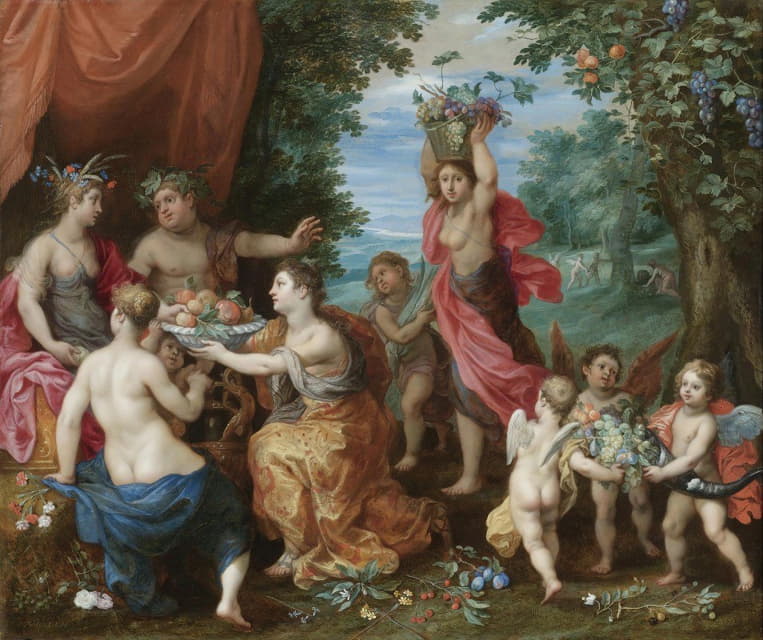 Jan Brueghel the Younger - A Bacchanal With Ceres, Bacchus And Venus
